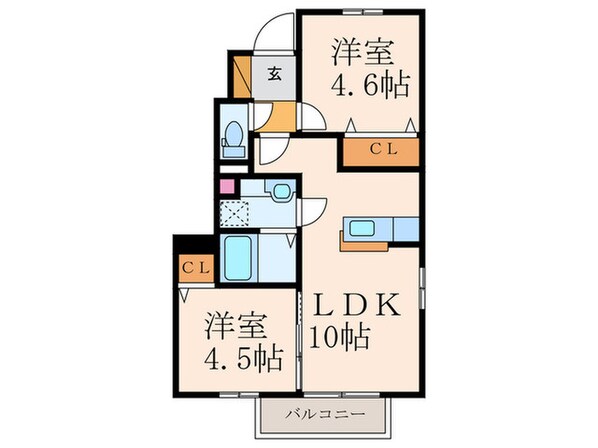 ﾒｿﾞﾝﾌﾟﾗﾝﾀﾆｴｰﾙ　ｷｬﾄﾙの物件間取画像